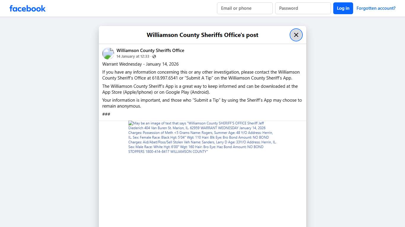 Warrant Wednesday -... - Williamson County Sheriffs Office Facebook