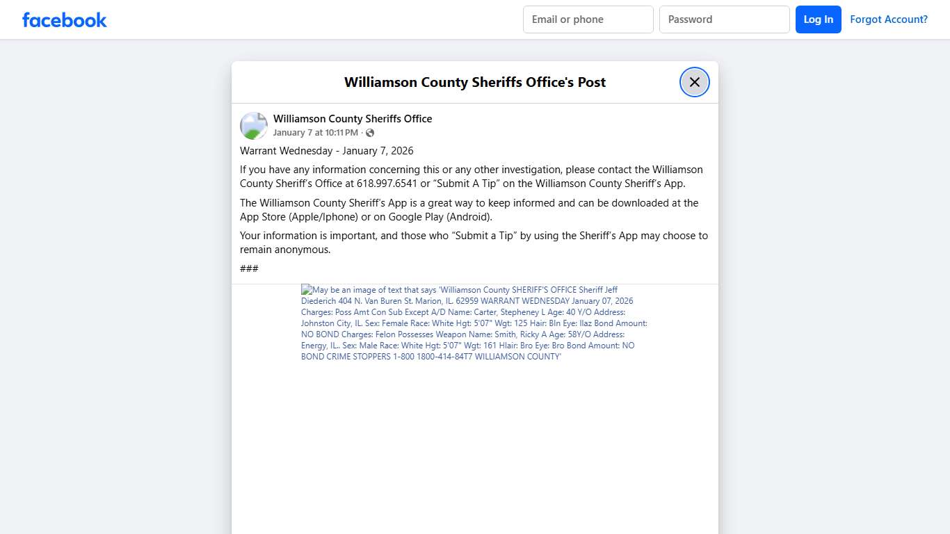 Warrant Wednesday -... - Williamson County Sheriffs Office Facebook