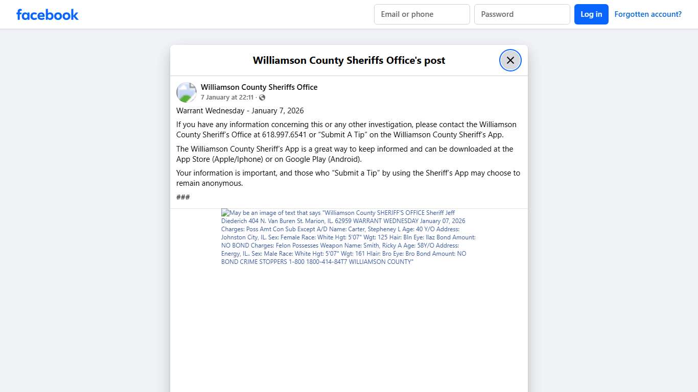 Warrant Wednesday -... - Williamson County Sheriffs Office Facebook